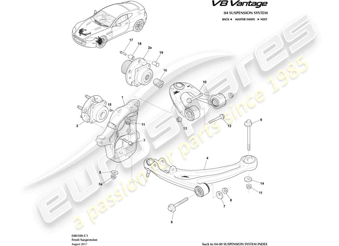 aston martin v8 vantage (2014) front suspension assembly part diagram
