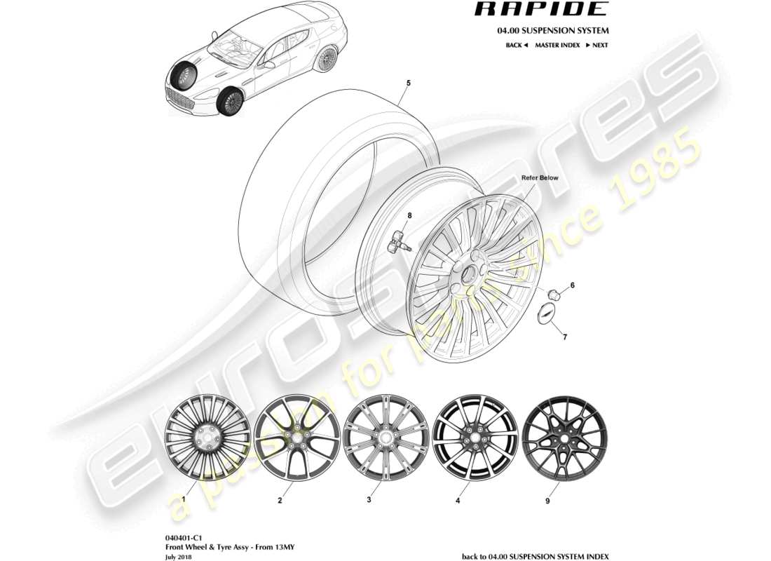 aston martin rapide (2012) wheel & tyres, front from 13my part diagram