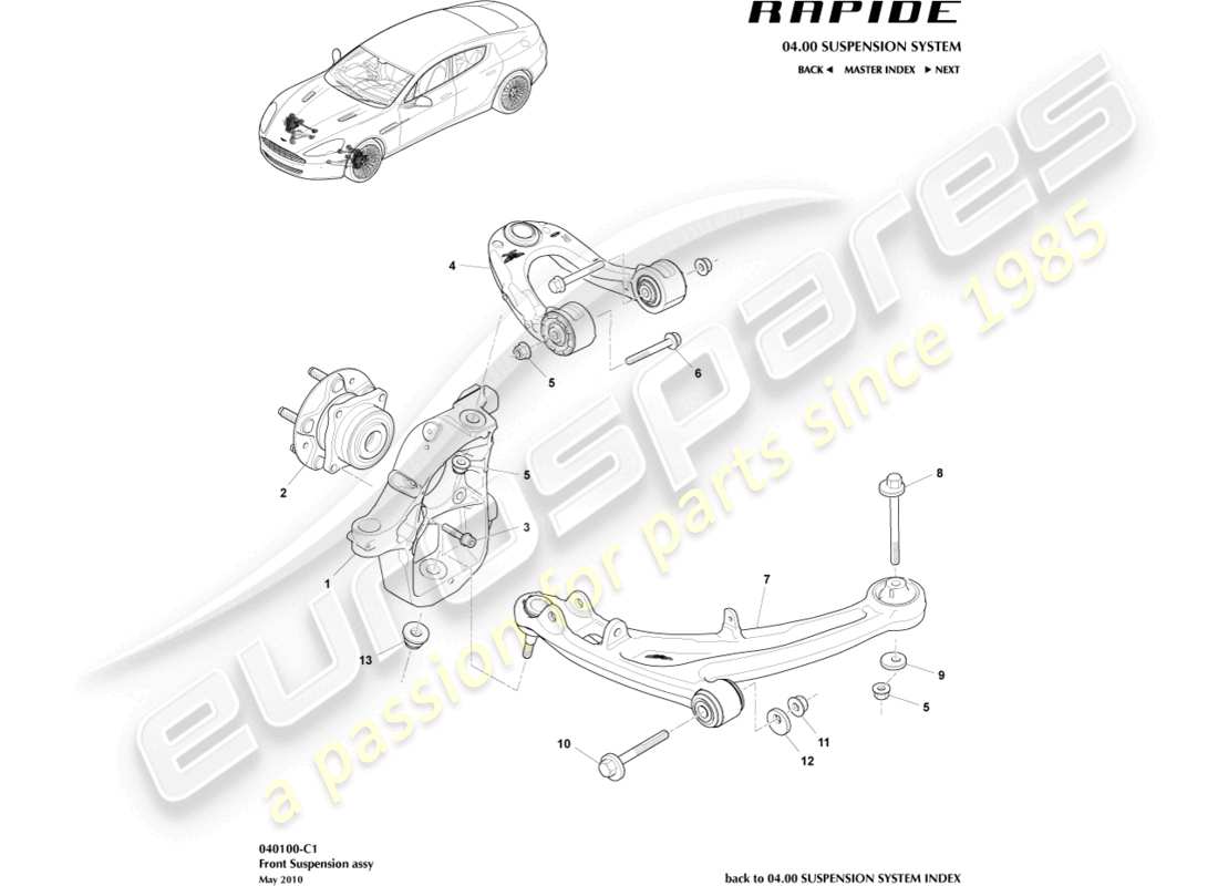 aston martin rapide (2012) front suspension assembly part diagram