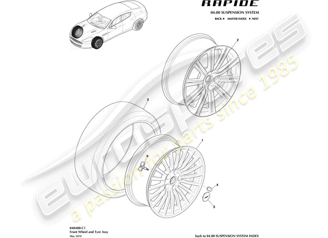 aston martin rapide (2012) wheel & tyres, front to 13my part diagram