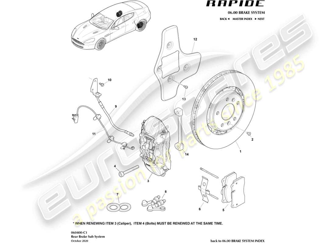 aston martin rapide (2010) rear brake system parts diagram