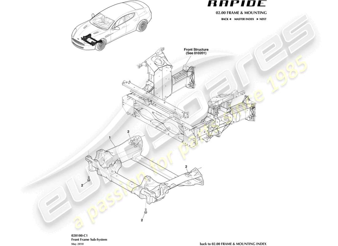 aston martin rapide (2010) front subframe part diagram