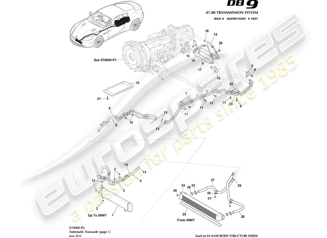 aston martin db9 (2009) transaxle cooling, auto part diagram