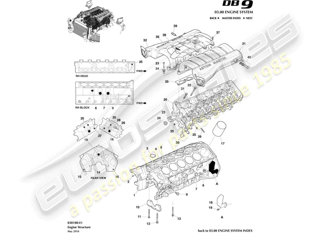 aston martin db9 (2004) engine structure part diagram