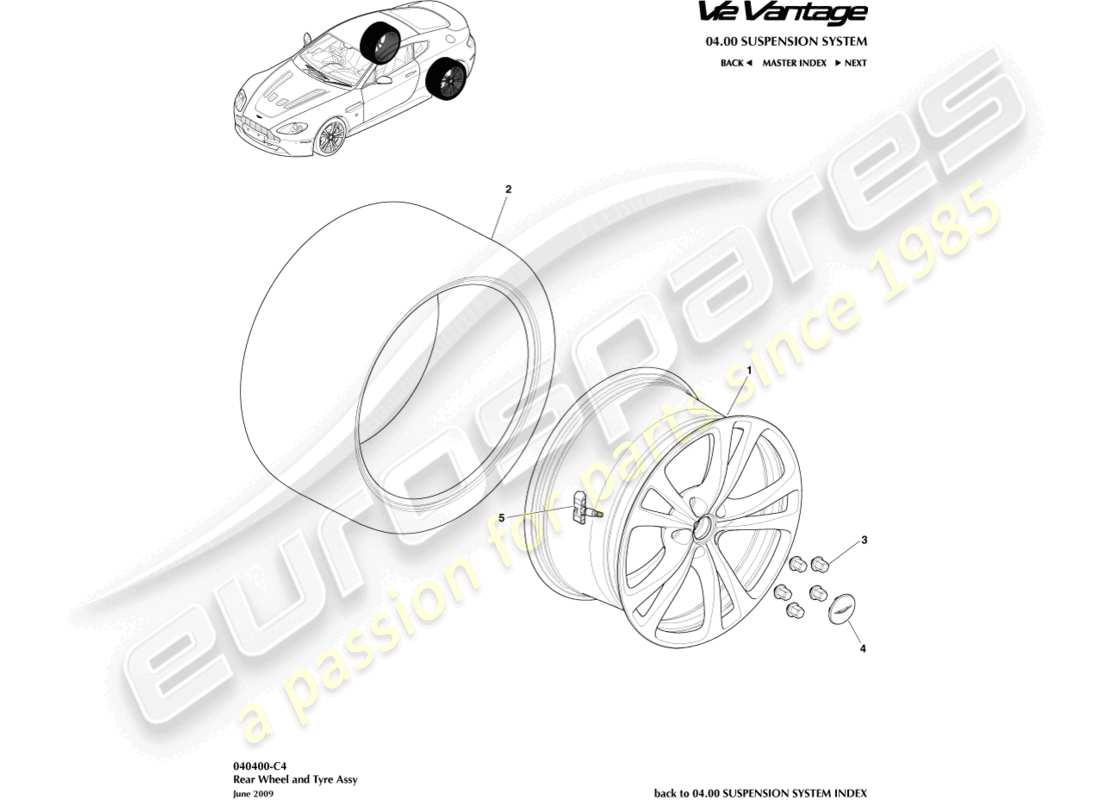 aston martin v12 vantage (2012) rear wheels & tyres part diagram