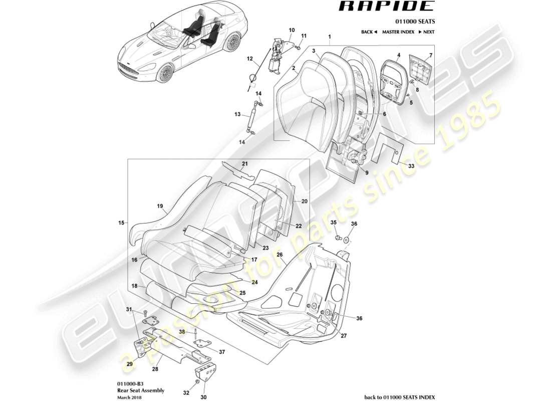 aston martin rapide (2010) rear seats part diagram