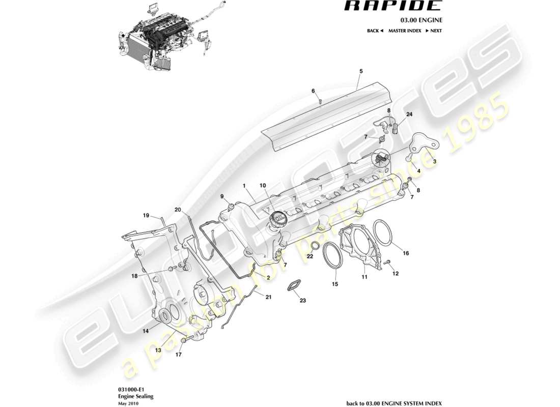 aston martin rapide (2010) engine sealing part diagram