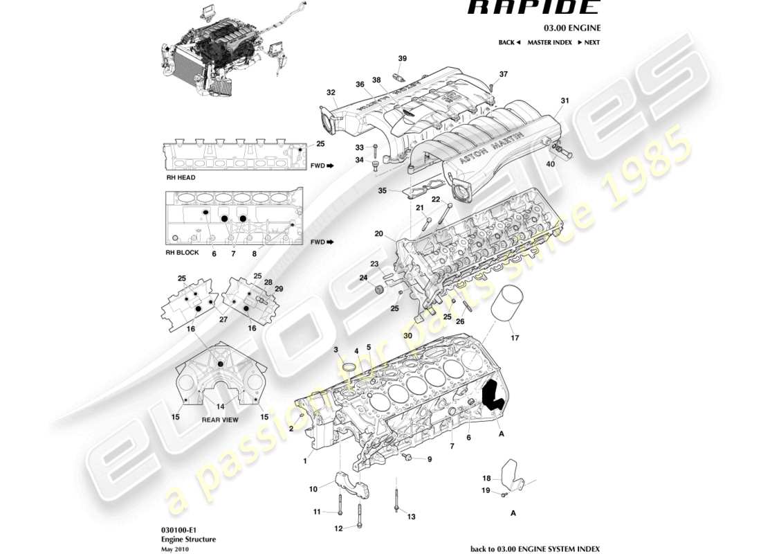 aston martin rapide (2010) engine structure part diagram