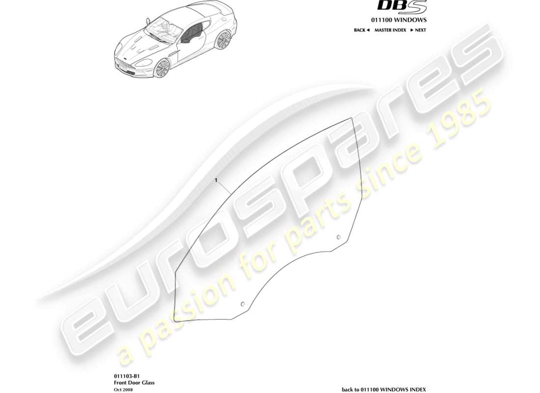 aston martin dbs (2008) door glass part diagram