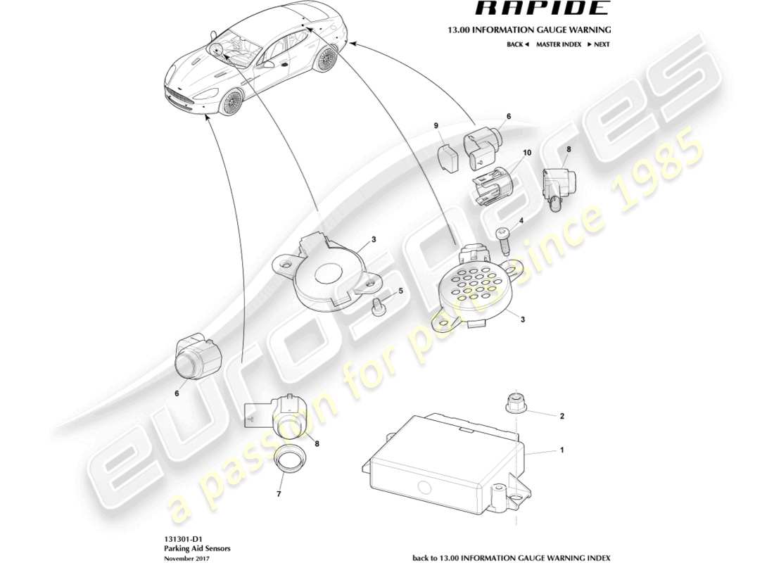 aston martin rapide (2017) parking aid sensors part diagram