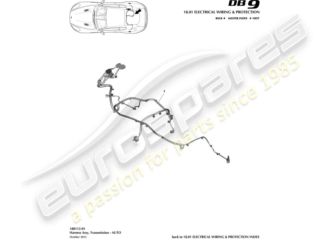 aston martin db9 (2015) transmission harness part diagram