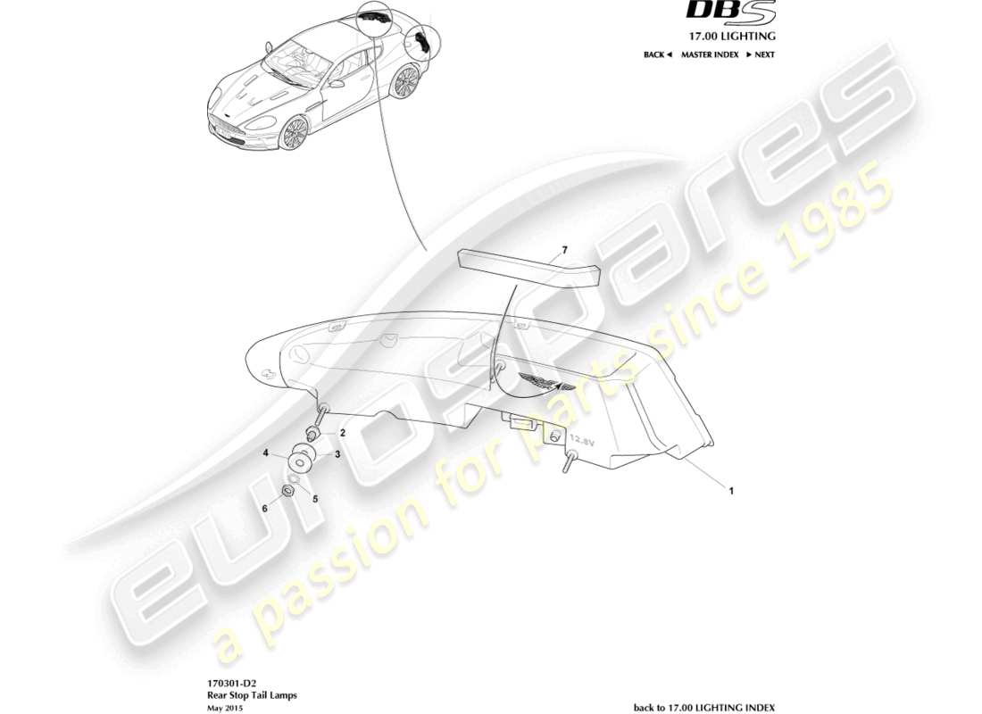 aston martin dbs (2008) rear lamps part diagram