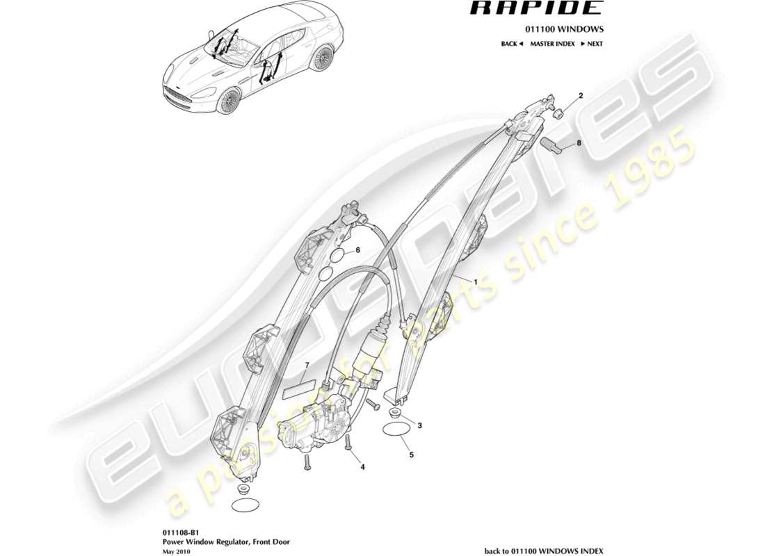 aston martin rapide (2014) front window regulator part diagram