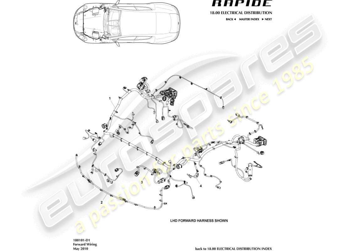 aston martin rapide (2014) front harness, to 13my part diagram