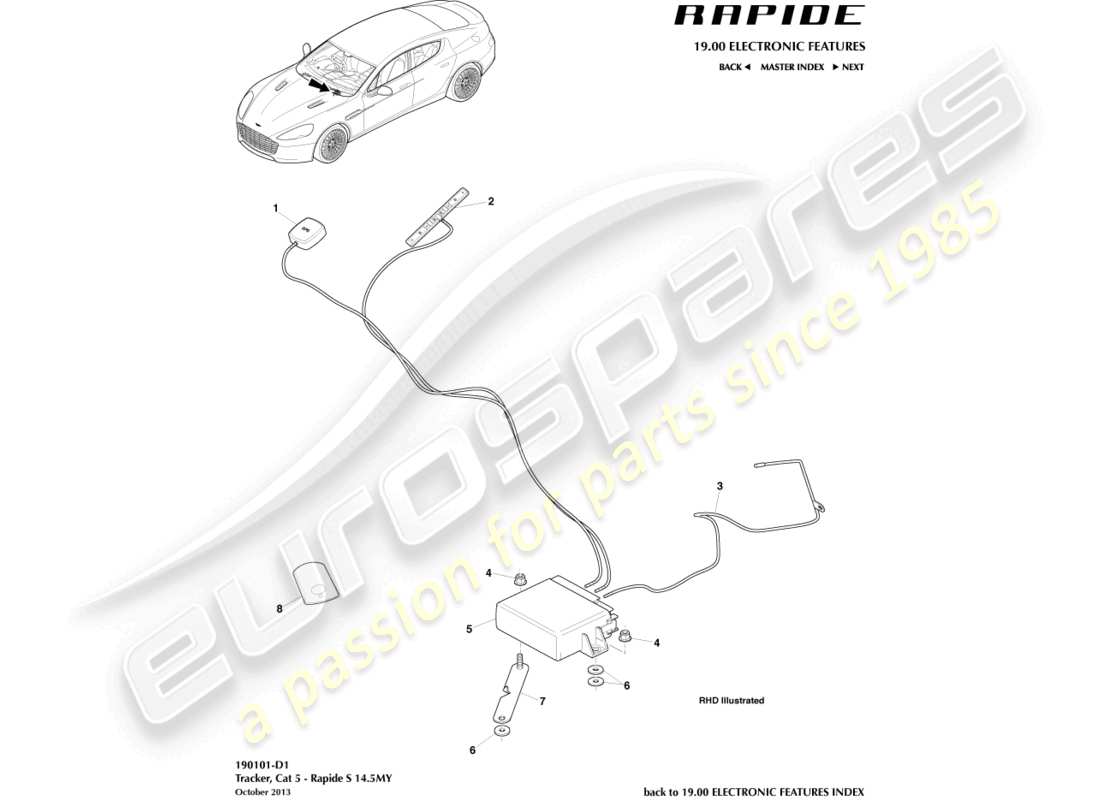 aston martin rapide (2016) cat 5 tracker, 14.5my part diagram