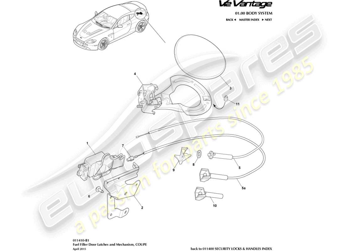 aston martin v12 vantage (2012) fuel filler mechanism, coupe part diagram
