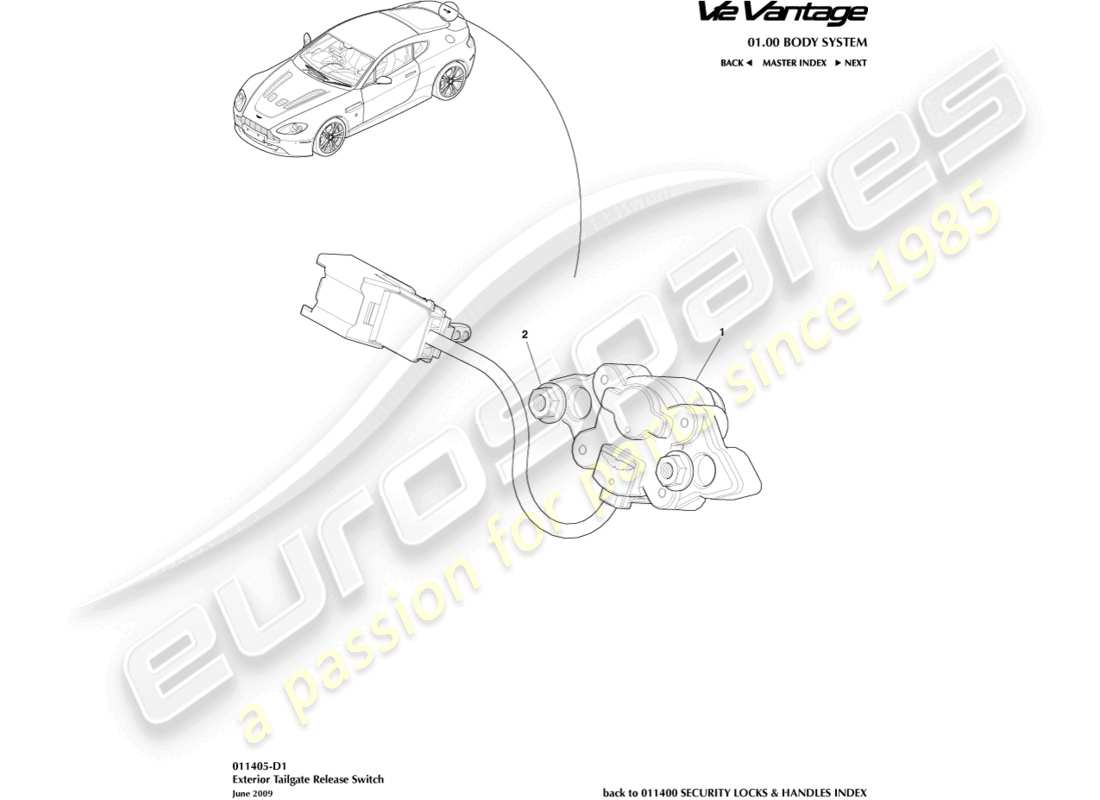 aston martin v12 vantage (2012) tailgate release part diagram