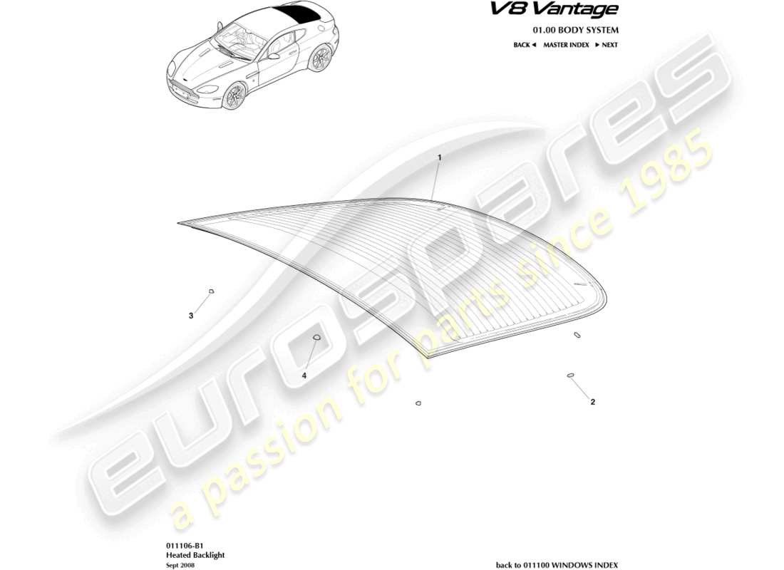 aston martin v8 vantage (2015) rear windscreen part diagram