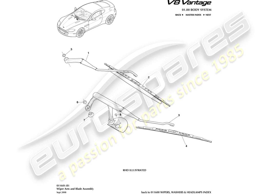 aston martin v8 vantage (2015) wiper blade assembly part diagram