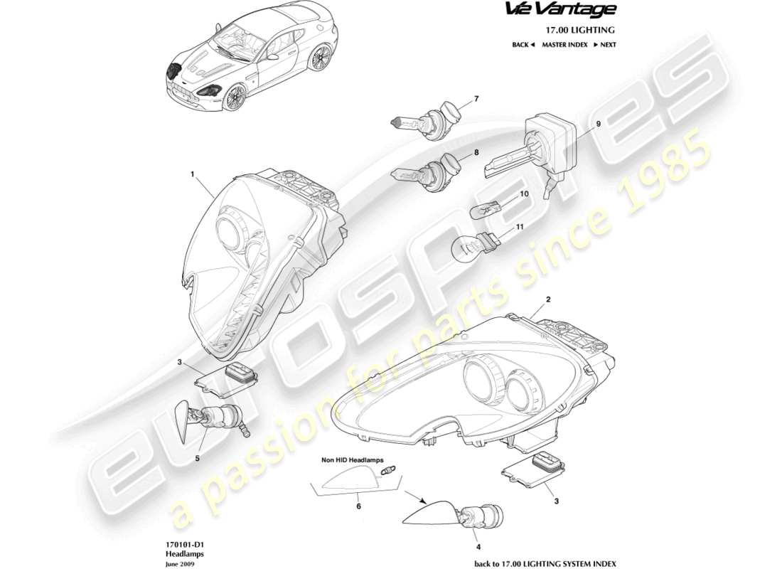 aston martin v12 vantage (2012) headlights part diagram