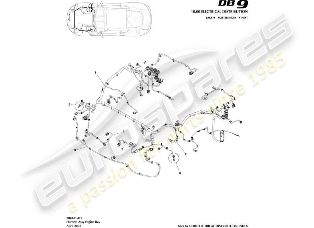 aston martin db9 (2010) engine bay harness parts diagram