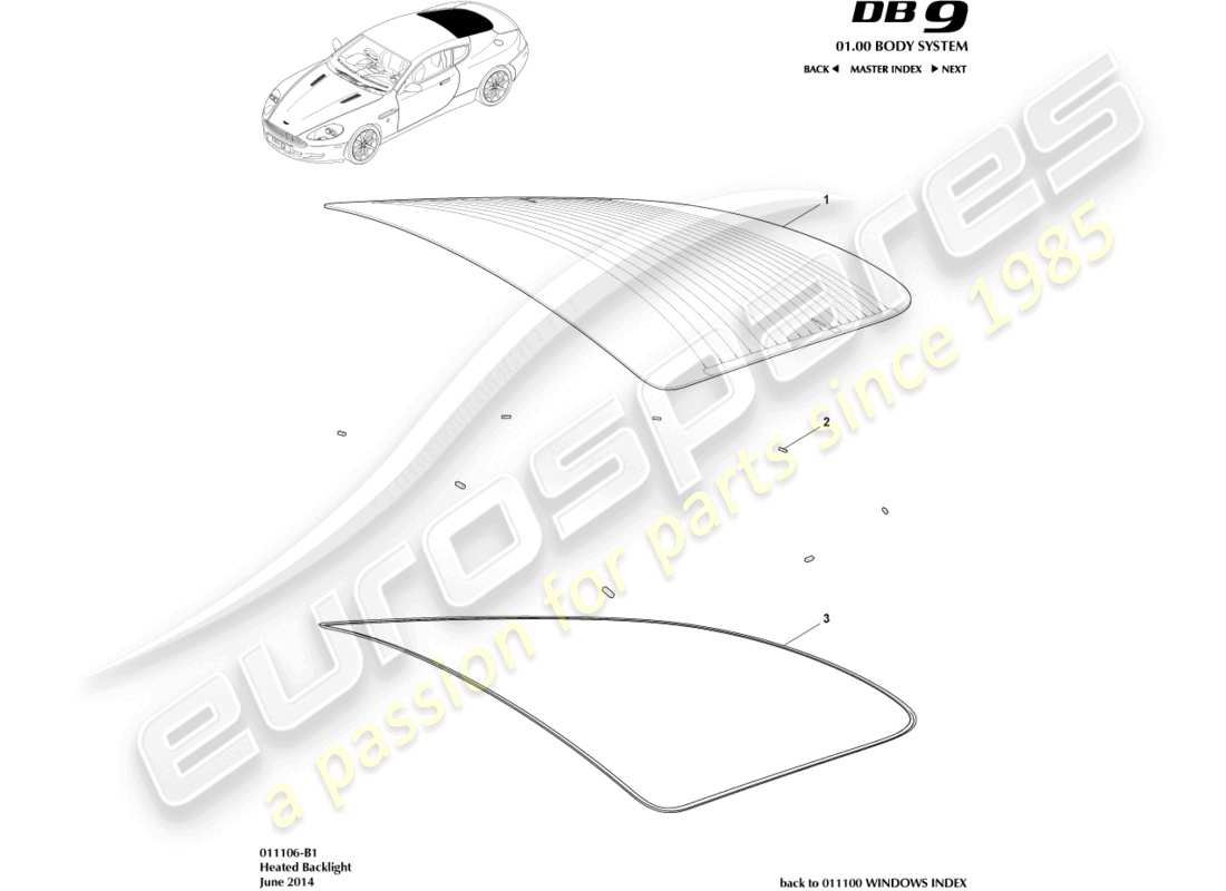 aston martin db9 (2008) rear windscreen part diagram