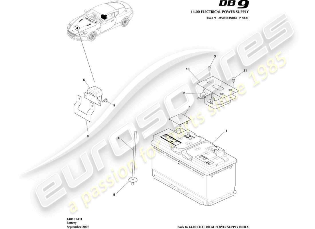 aston martin db9 (2004) battery part diagram