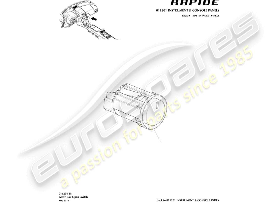 aston martin rapide (2019) glove box switch parts diagram