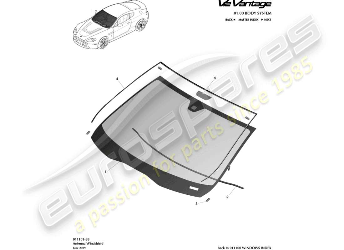 aston martin v12 vantage (2012) windshield part diagram