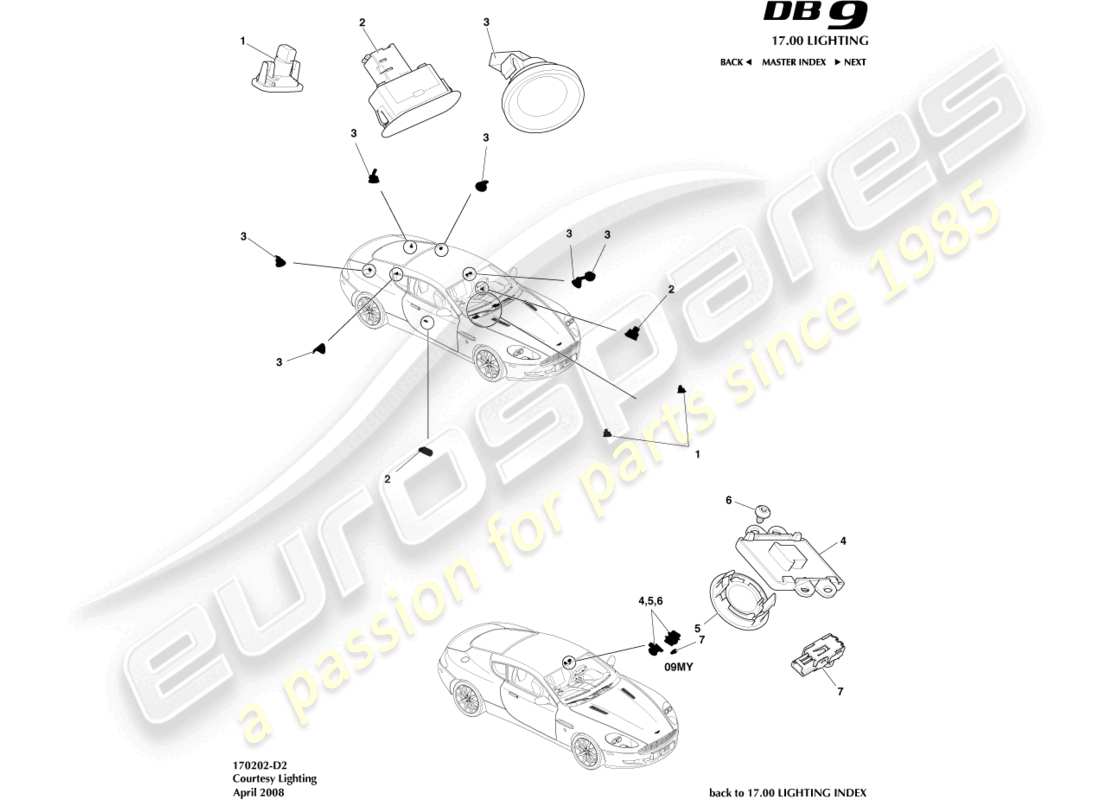 aston martin db9 (2004) courtesy lighting parts diagram