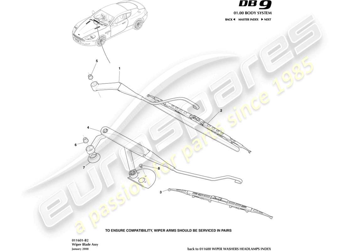 aston martin db9 (2004) wiper blade assembly part diagram