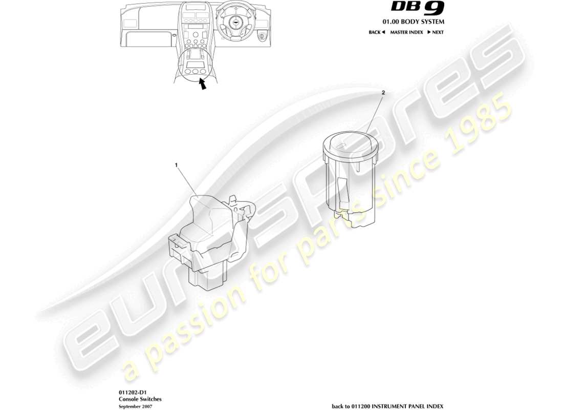 aston martin db9 (2010) console switches part diagram