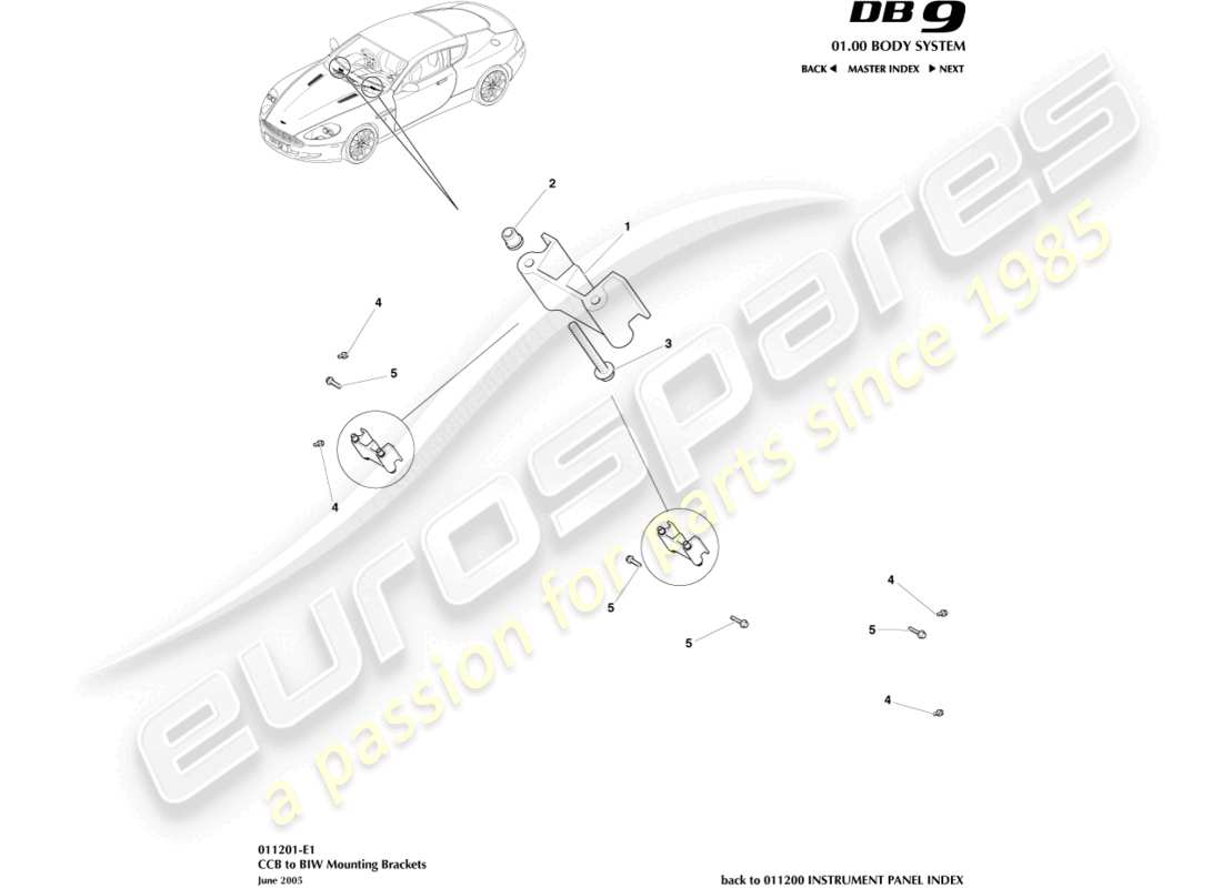 aston martin db9 (2011) ccb to biw brackets part diagram