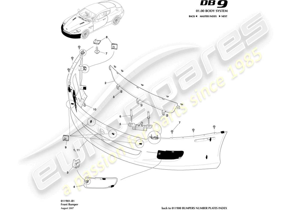 aston martin db9 (2004) front bumper part diagram