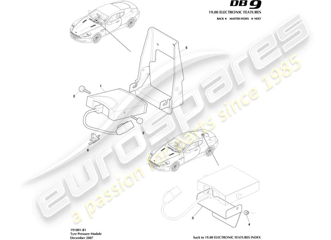 aston martin db9 (2004) tyre pressure module part diagram