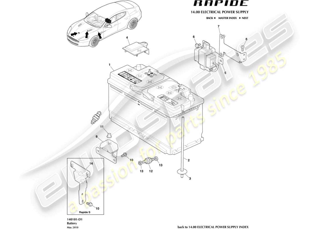 aston martin rapide (2012) battery part diagram