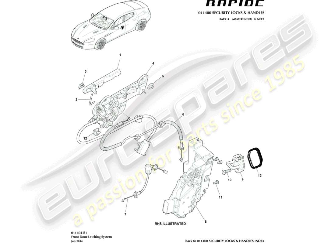 aston martin rapide (2014) front door latch part diagram