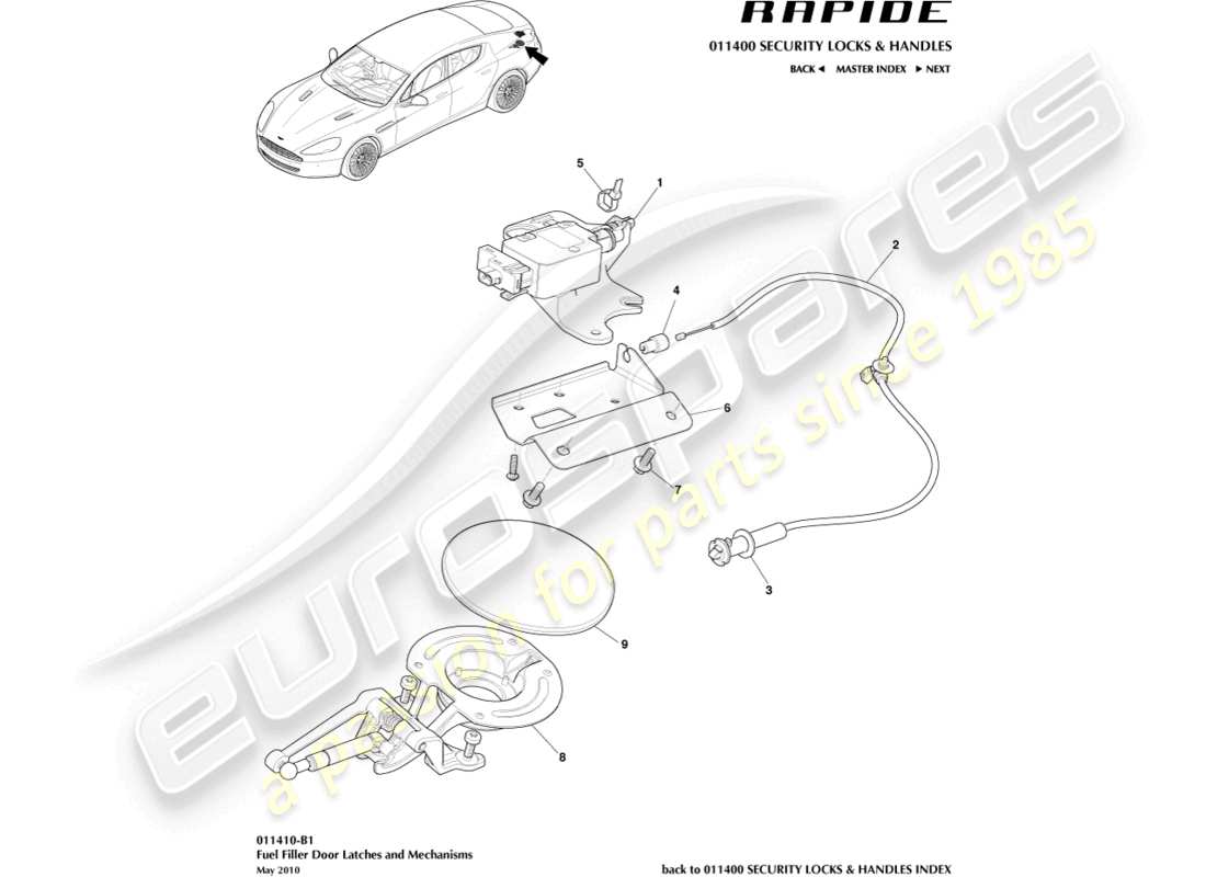 aston martin rapide (2014) fuel filler mechanism part diagram