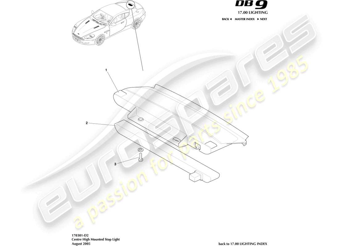 aston martin db9 (2009) high mounted stop light, coupe part diagram