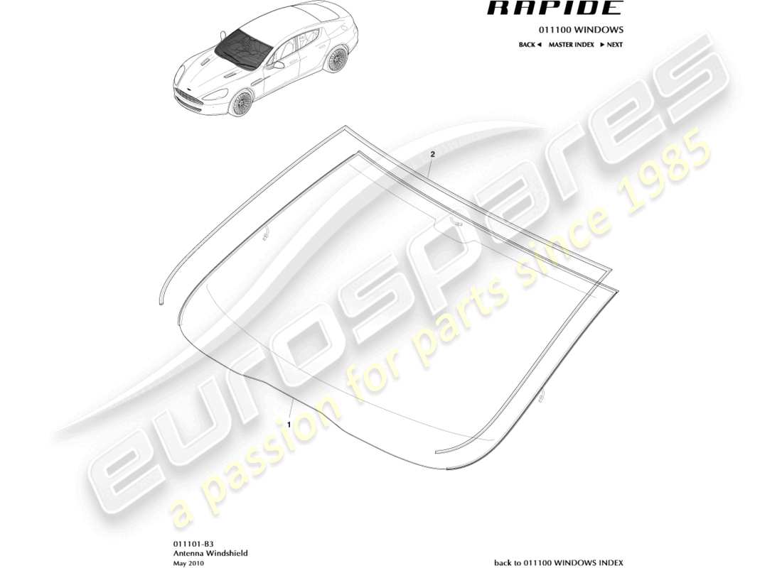 aston martin rapide (2010) windshield part diagram