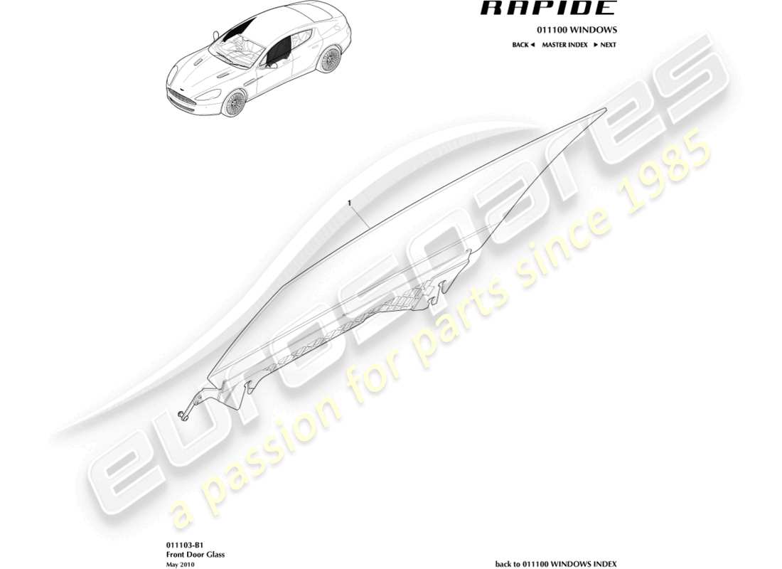 aston martin rapide (2010) front door glass part diagram