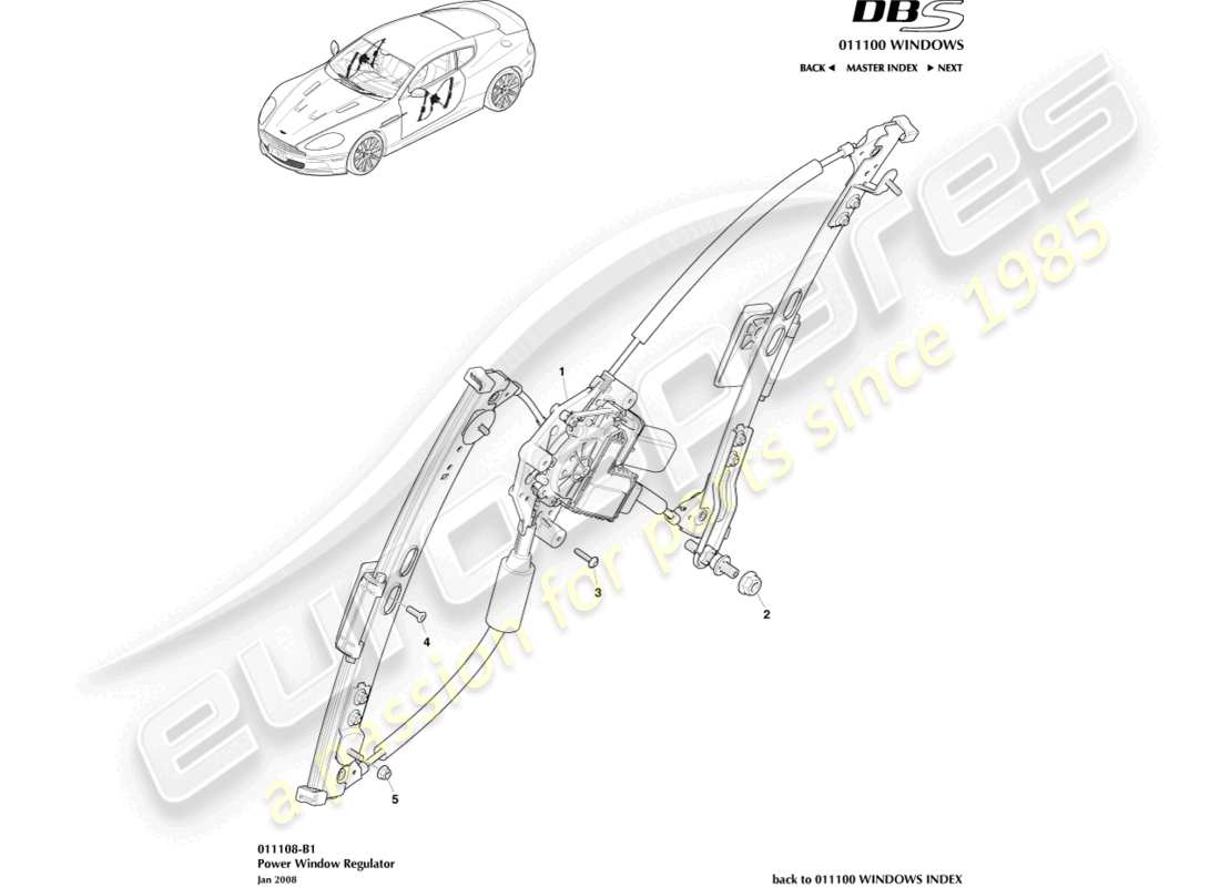 aston martin dbs (2009) door window regulators part diagram