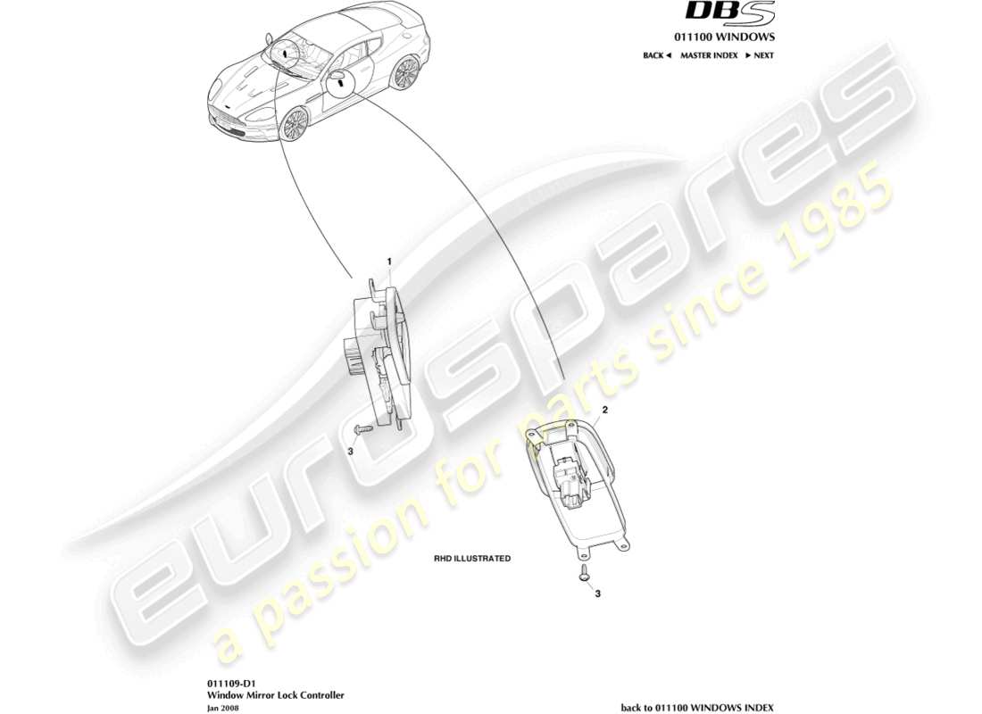 aston martin dbs (2010) window/mirror lock controller part diagram