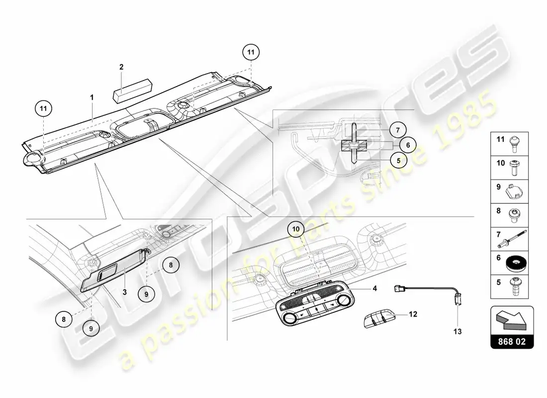 lamborghini centenario coupe (2017) roof frame trim parts diagram