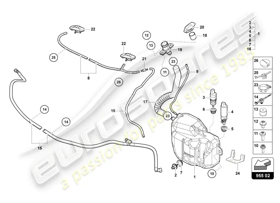 lamborghini lp700-4 coupe (2017) windscreen washer system parts diagram