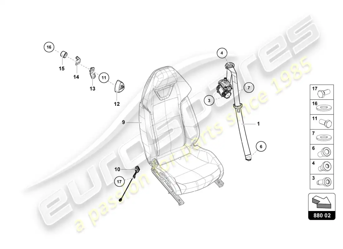 lamborghini lp600-4 zhong coupe (2015) seat belts parts diagram
