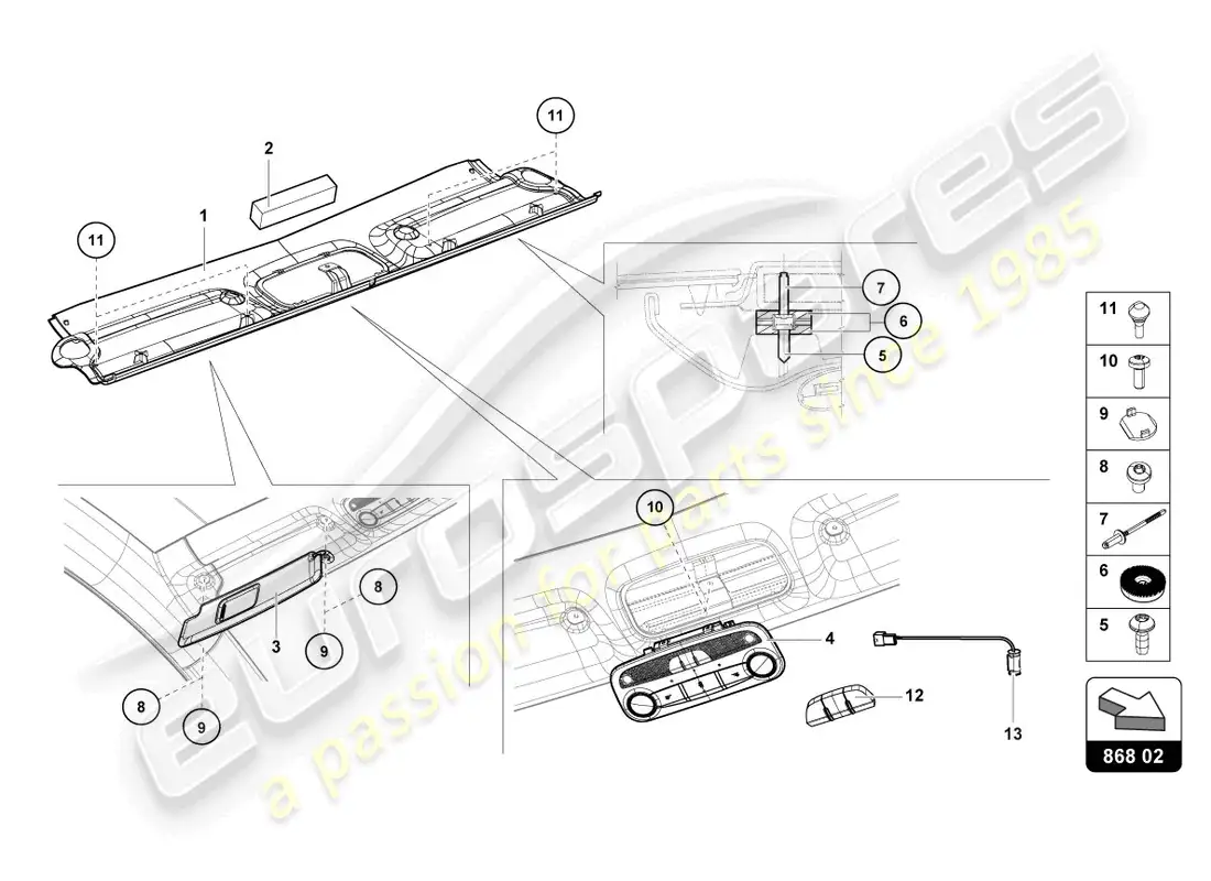 lamborghini lp700-4 coupe (2015) roof frame trim parts diagram