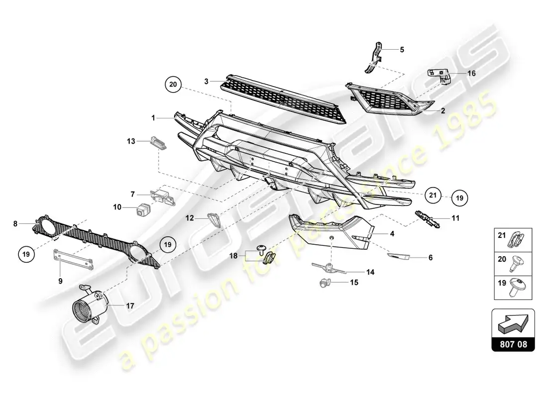 lamborghini performante spyder (2020) bumper, complete rear parts diagram