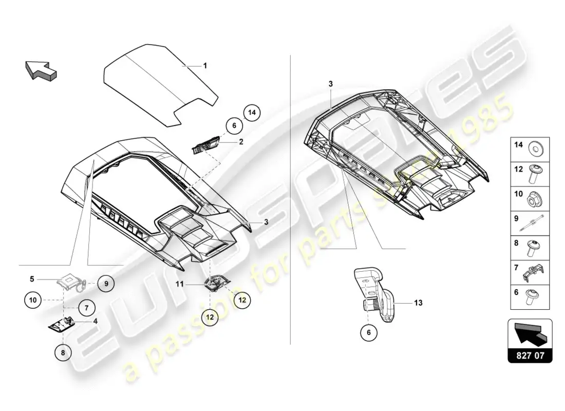 lamborghini performante coupe (2020) engine cover with insp. cover parts diagram