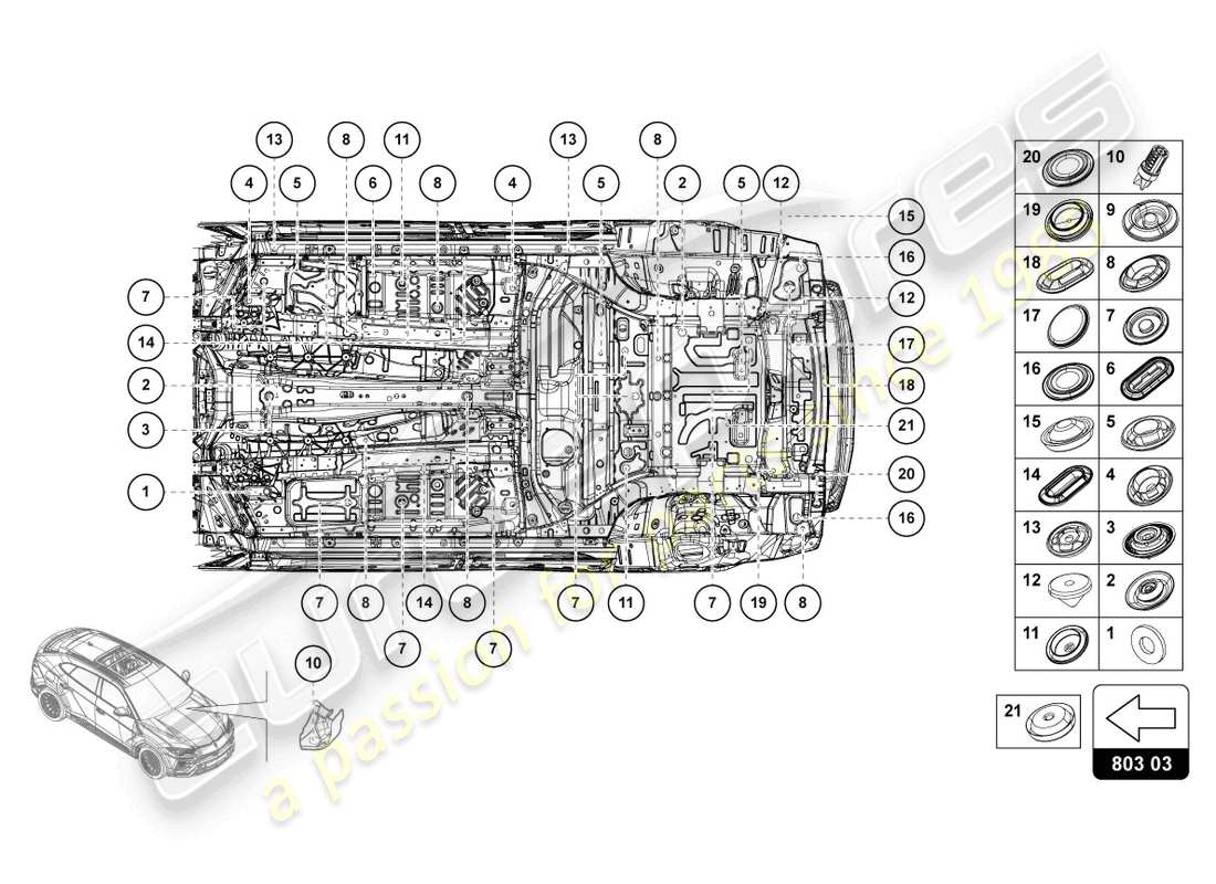 lamborghini urus (2020) sealing plug set parts diagram